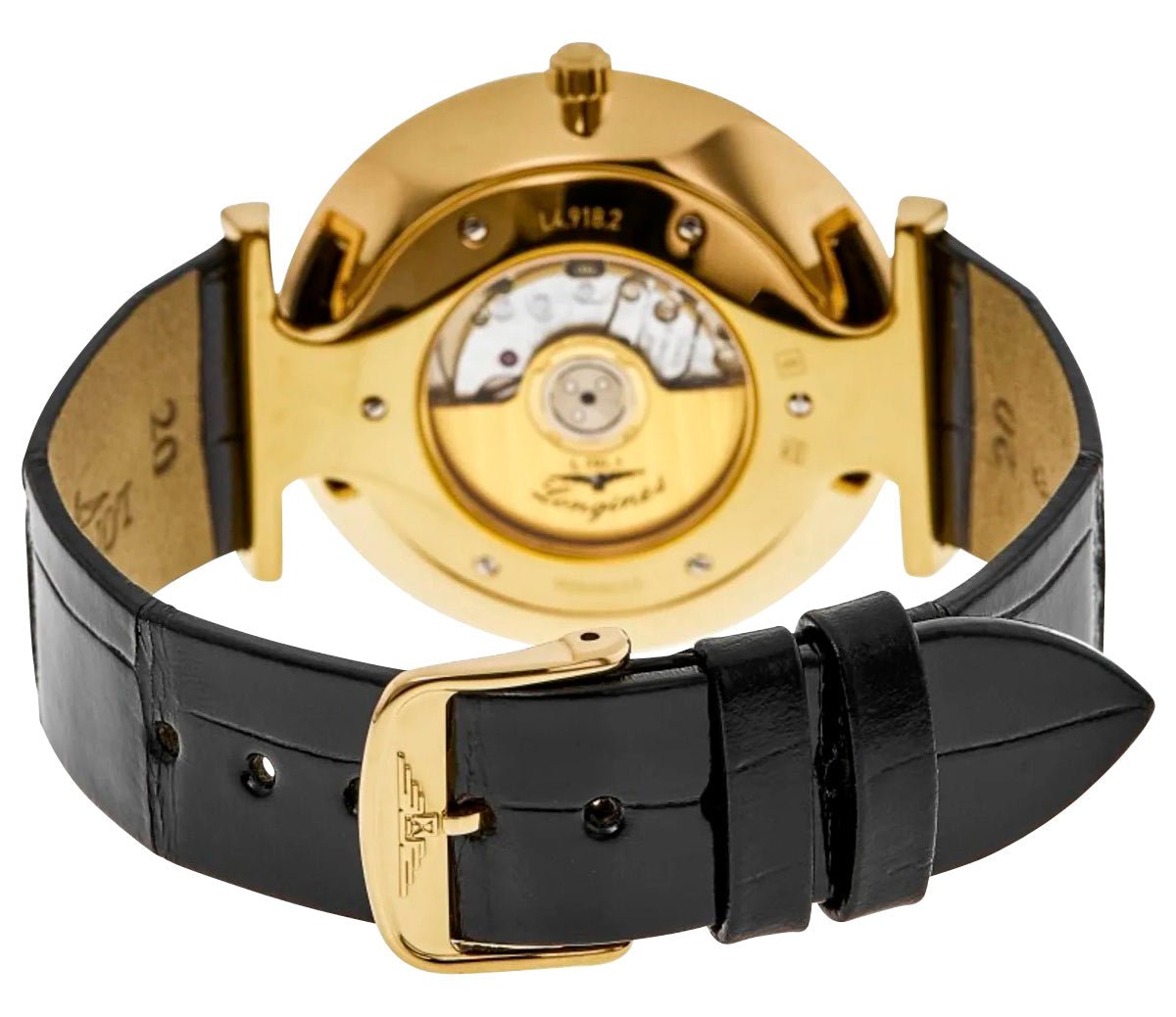 Longines La Grande Classique Automatic Yellow Gold PVD White Dial Black Leather Strap Mens Watch L4.918.2.11.2 wholesalehk.shop