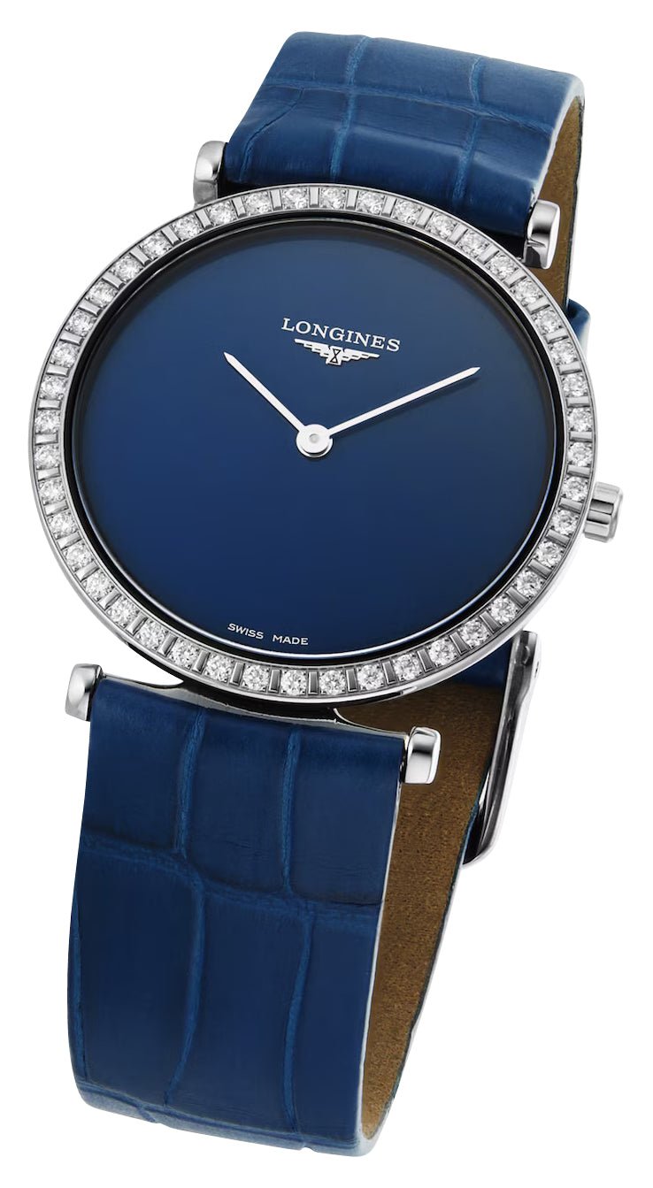 Longines La Grande Classique Monochrome Stainless Steel Blue Dial Blue Leather Strap Diamonds Quartz Womens Watch L4.523.0.90.2 wholesalehk.shop