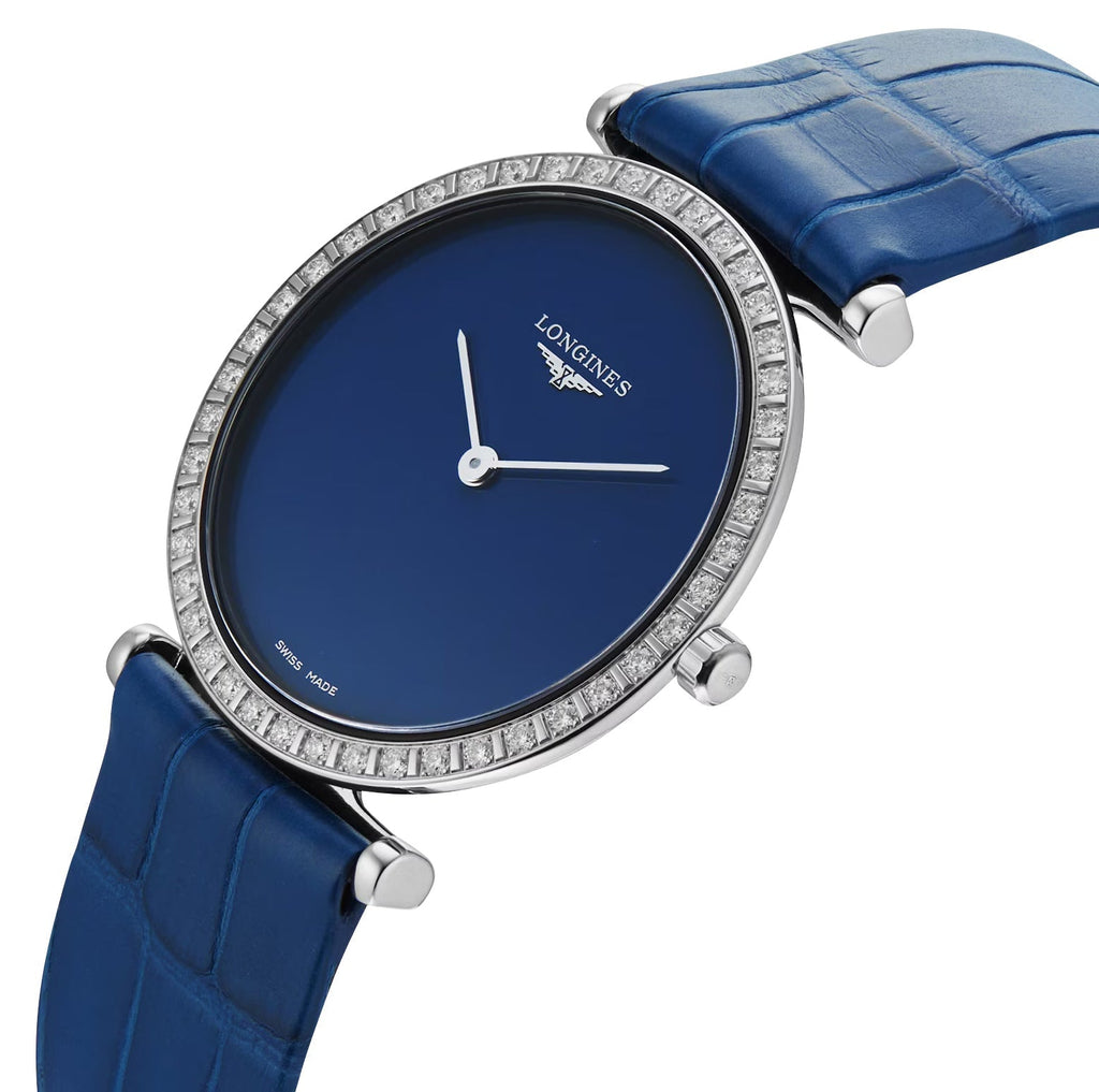 Longines La Grande Classique Monochrome Stainless Steel Blue Dial Blue Leather Strap Diamonds Quartz Womens Watch L4.523.0.90.2 wholesalehk.shop