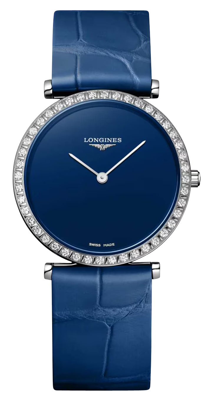 Longines La Grande Classique Monochrome Stainless Steel Blue Dial Blue Leather Strap Diamonds Quartz Womens Watch L4.523.0.90.2 wholesalehk.shop
