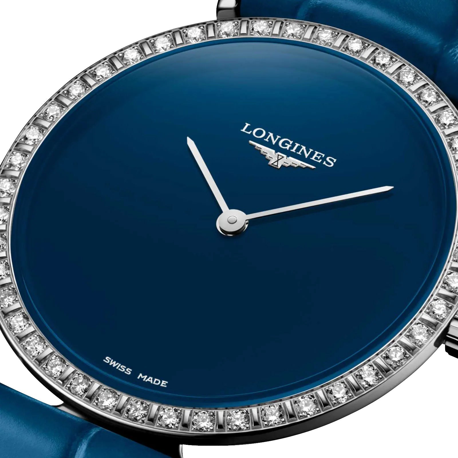 Longines La Grande Classique Monochrome Stainless Steel Blue Dial Blue Leather Strap Diamonds Quartz Womens Watch L4.523.0.90.2 wholesalehk.shop