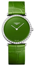 Longines La Grande Classique Monochrome Stainless Steel Green Dial Green Leather Strap Diamonds Quartz Womens Watch L4.523.0.60.2 wholesalehk.shop