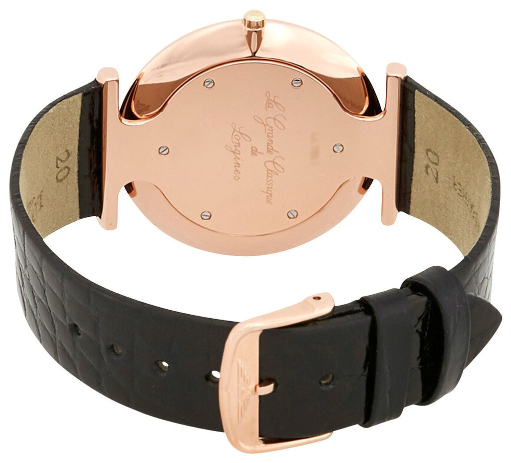 Longines La Grande Classique Rose Gold PVD White Dial Black Leather Strap Quartz Unisex Watch L4.755.1.91.2 wholesalehk.shop