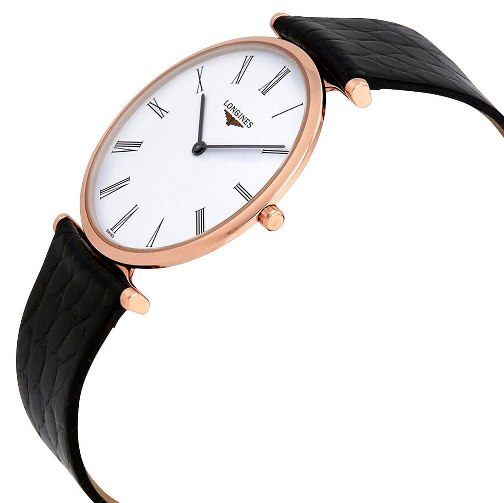Longines La Grande Classique Rose Gold PVD White Dial Black Leather Strap Quartz Unisex Watch L4.755.1.91.2 wholesalehk.shop