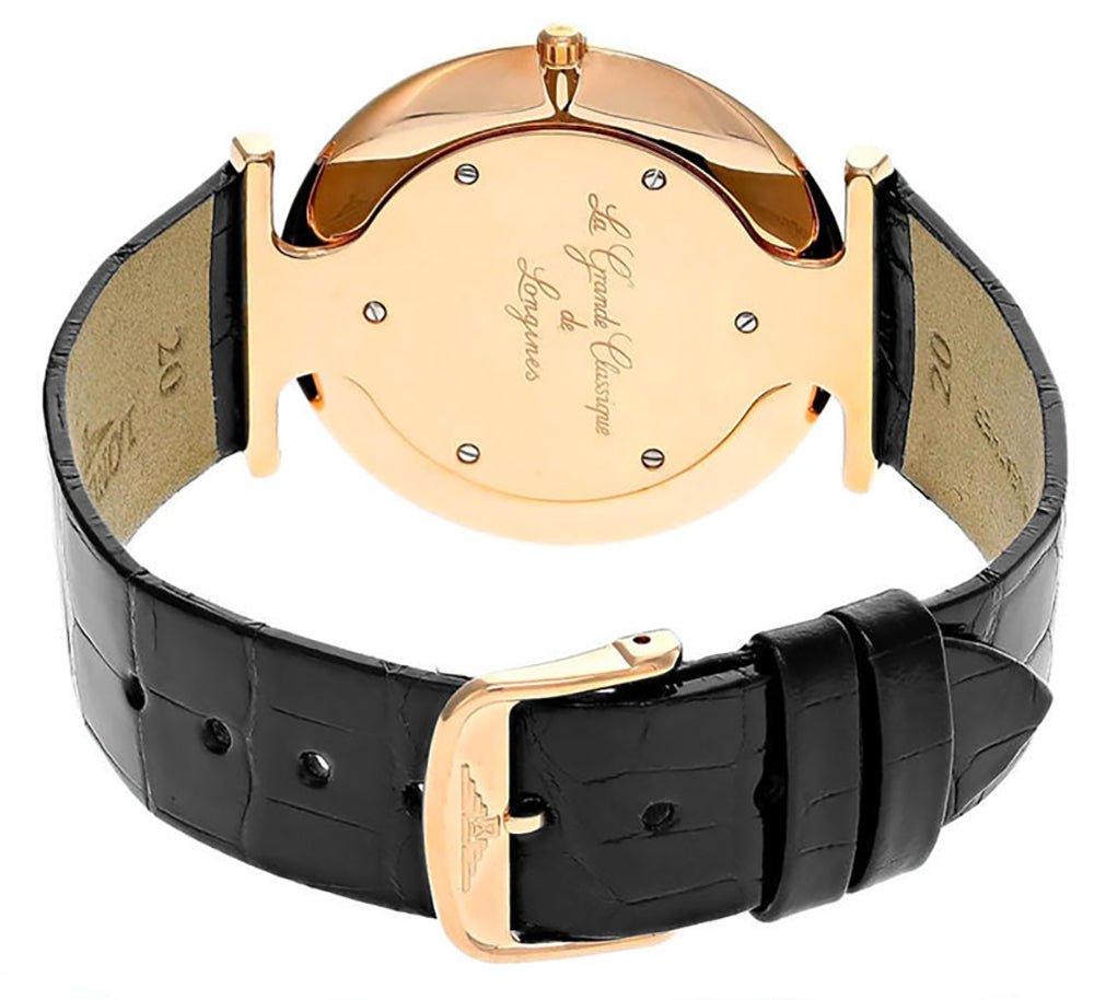Longines La Grande Classique Rose Gold PVD White Dial Black Leather Strap Quartz Unisex Watch L4.755.1.92.2 wholesalehk.shop