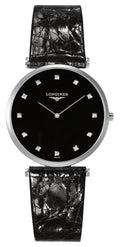 Longines La Grande Classique Stainless Steel Black Dial Black Leather Strap Diamonds Quartz Womens Watch L4.709.4.55.2 wholesalehk.shop