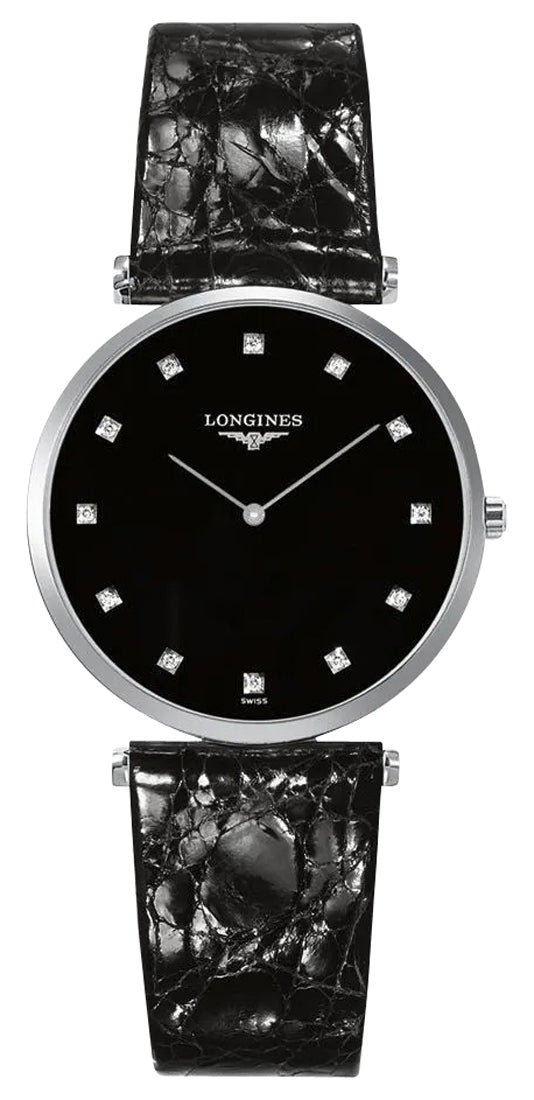 Longines La Grande Classique Stainless Steel Black Dial Black Leather Strap Diamonds Quartz Womens Watch L4.709.4.55.2 wholesalehk.shop