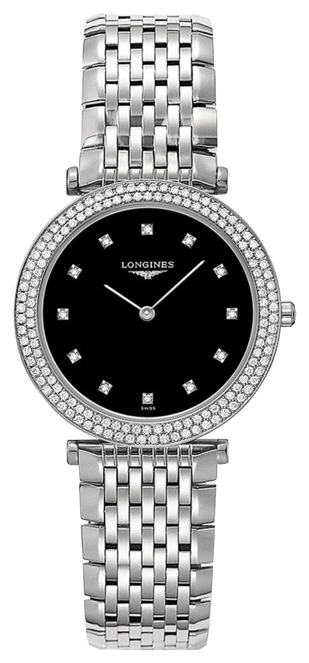 Longines La Grande Classique Stainless Steel Black Dial Diamonds Quartz Womens Watch L4.515.0.58.6 wholesalehk.shop