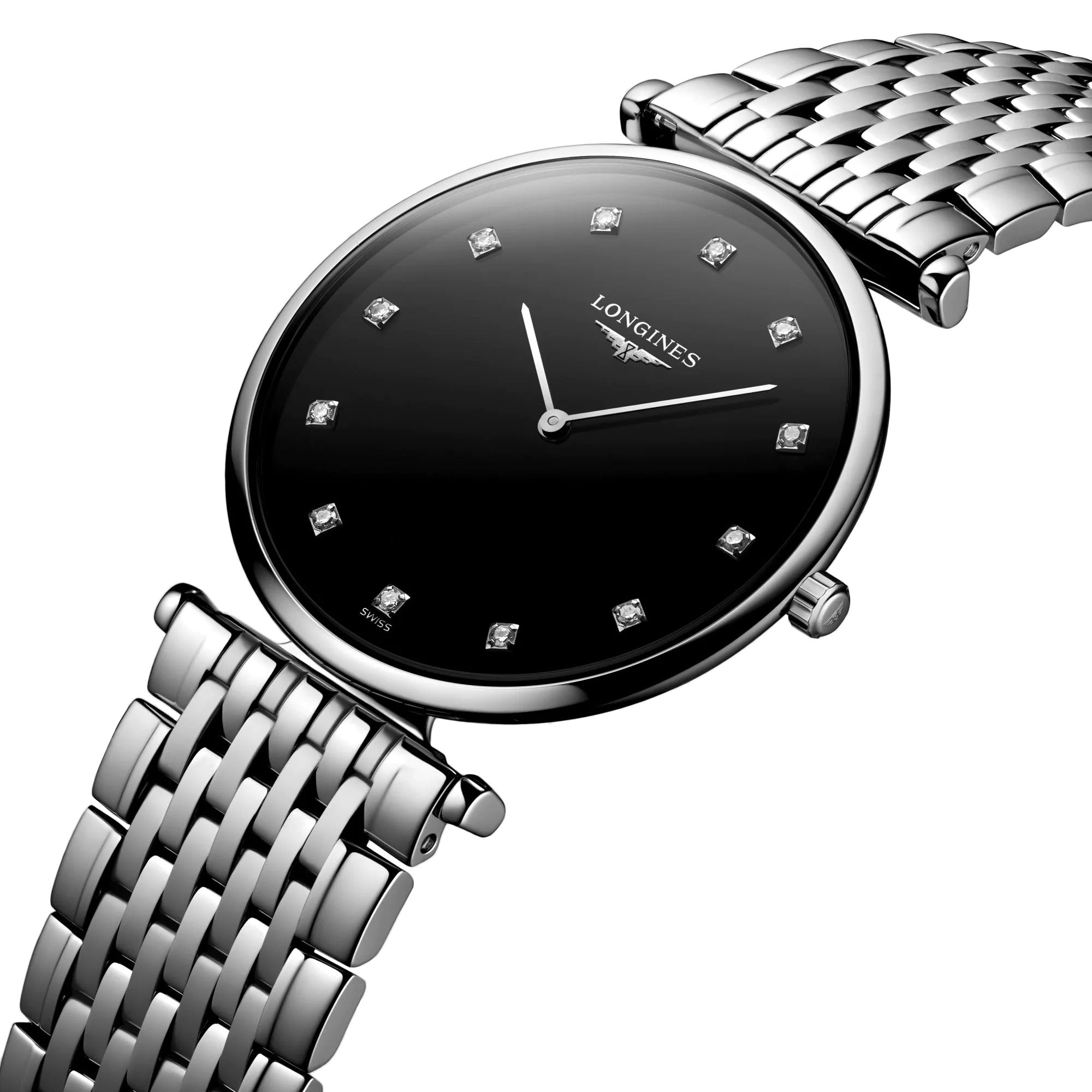 Longines La Grande Classique Stainless Steel Black Dial Diamonds Quartz Womens Watch L4.709.4.55.6 wholesalehk.shop