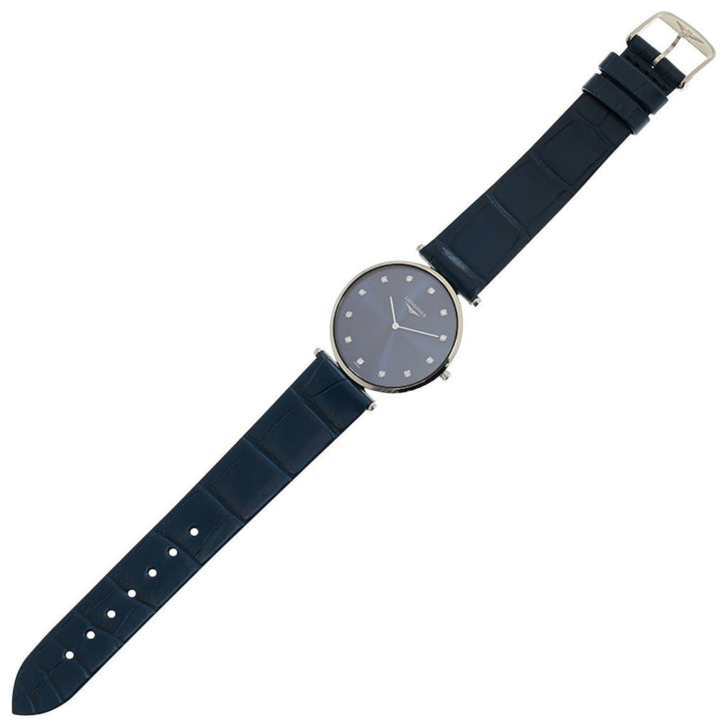 Longines La Grande Classique Stainless Steel Blue Dial Blue Leather Strap Diamonds Quartz Womens Watch L4.709.4.97.2 wholesalehk.shop