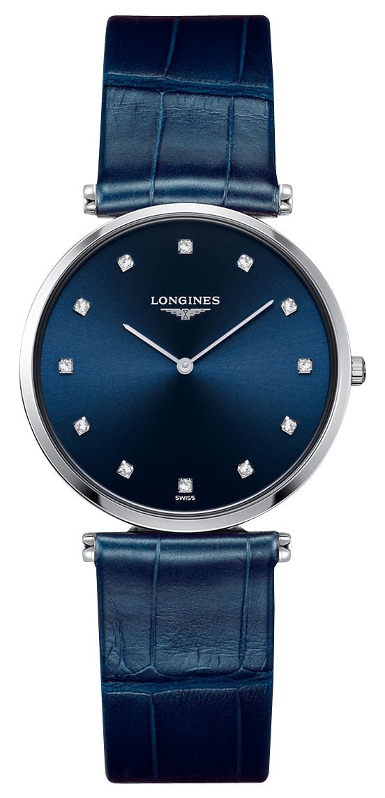 Longines La Grande Classique Stainless Steel Blue Dial Blue Leather Strap Diamonds Quartz Womens Watch L4.709.4.97.2 wholesalehk.shop