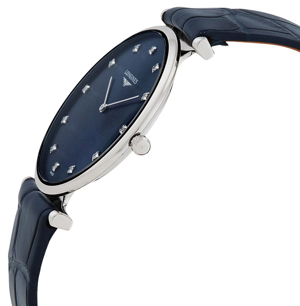 Longines La Grande Classique Stainless Steel Blue Dial Blue Leather Strap Diamonds Quartz Womens Watch L4.709.4.97.2 wholesalehk.shop