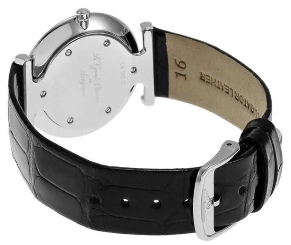 Longines La Grande Classique Stainless Steel Mother-Of-Pearl Dial Black Leather Strap Diamonds Quartz Womens Watch L4.513.0.87.2 wholesalehk.shop