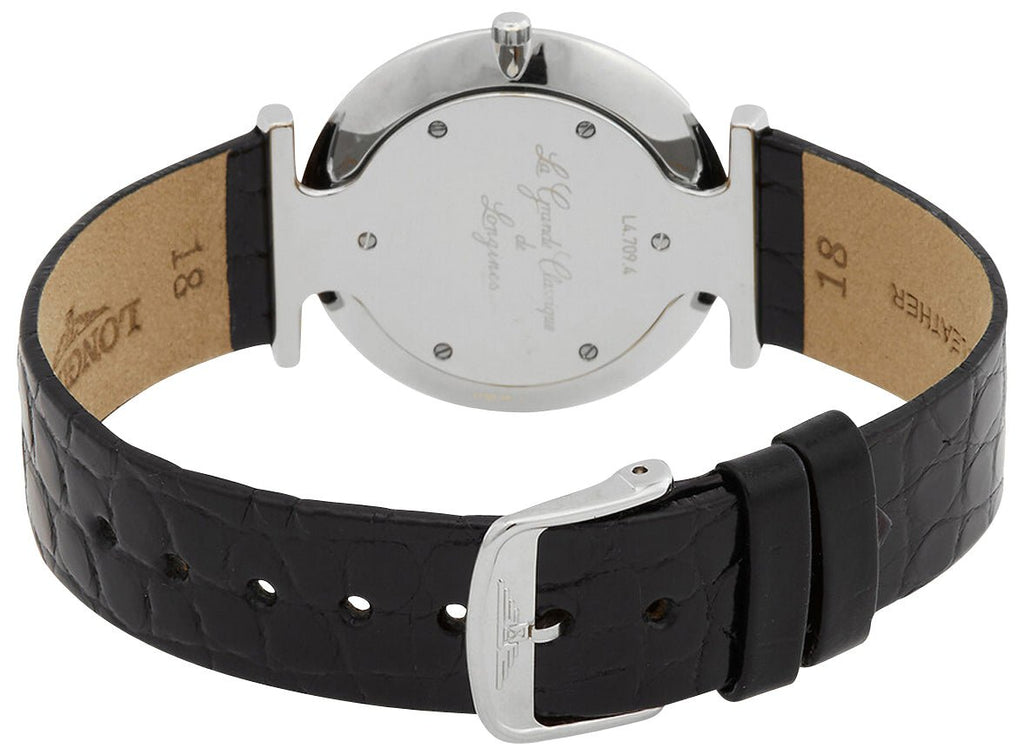 Longines La Grande Classique Stainless Steel Mother-Of-Pearl Dial Black Leather Strap Diamonds Quartz Womens Watch L4.709.4.88.2 wholesalehk.shop