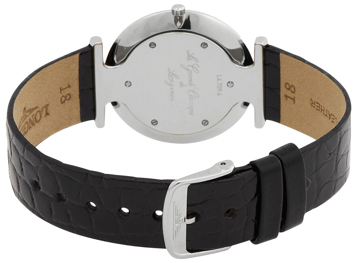 Longines La Grande Classique Stainless Steel Mother-Of-Pearl Dial Black Leather Strap Diamonds Quartz Womens Watch L4.709.4.88.2 wholesalehk.shop