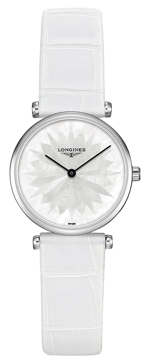 Longines La Grande Classique Stainless Steel Mother-Of-Pearl Dial White Leather Strap Quartz Womens Watch L4.209.4.05.2 wholesalehk.shop