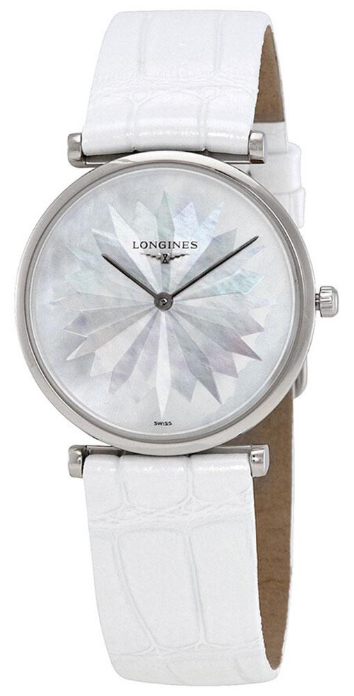 Longines La Grande Classique Stainless Steel Mother-Of-Pearl Dial White Leather Strap Quartz Womens Watch L4.512.4.05.2 wholesalehk.shop