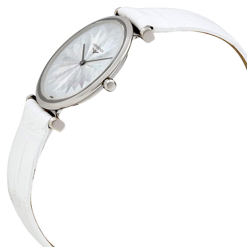 Longines La Grande Classique Stainless Steel Mother-Of-Pearl Dial White Leather Strap Quartz Womens Watch L4.512.4.05.2 wholesalehk.shop