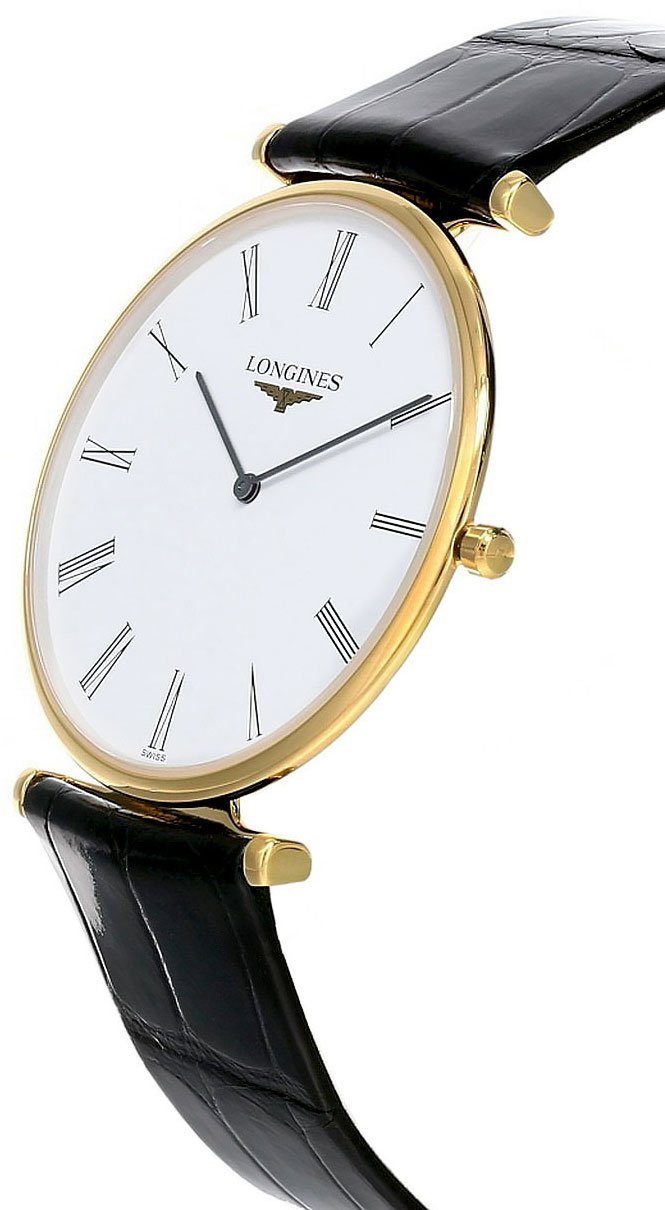 Longines La Grande Classique Yellow Gold PVD White Dial Black Leather Strap Quartz Mens Watch L4.766.2.11.2 wholesalehk.shop