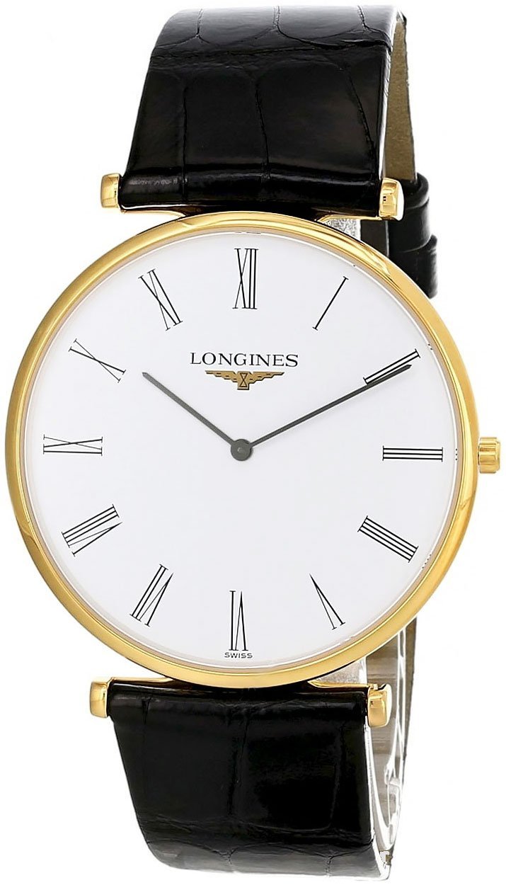 Longines La Grande Classique Yellow Gold PVD White Dial Black Leather Strap Quartz Mens Watch L4.766.2.11.2 wholesalehk.shop