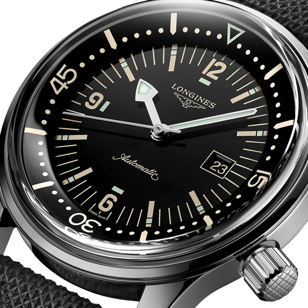 Longines Legend Diver Automatic Stainless Steel Black Dial Black Fabric Strap Date Divers Unisex Watch L3.374.4.50.0 wholesalehk.shop