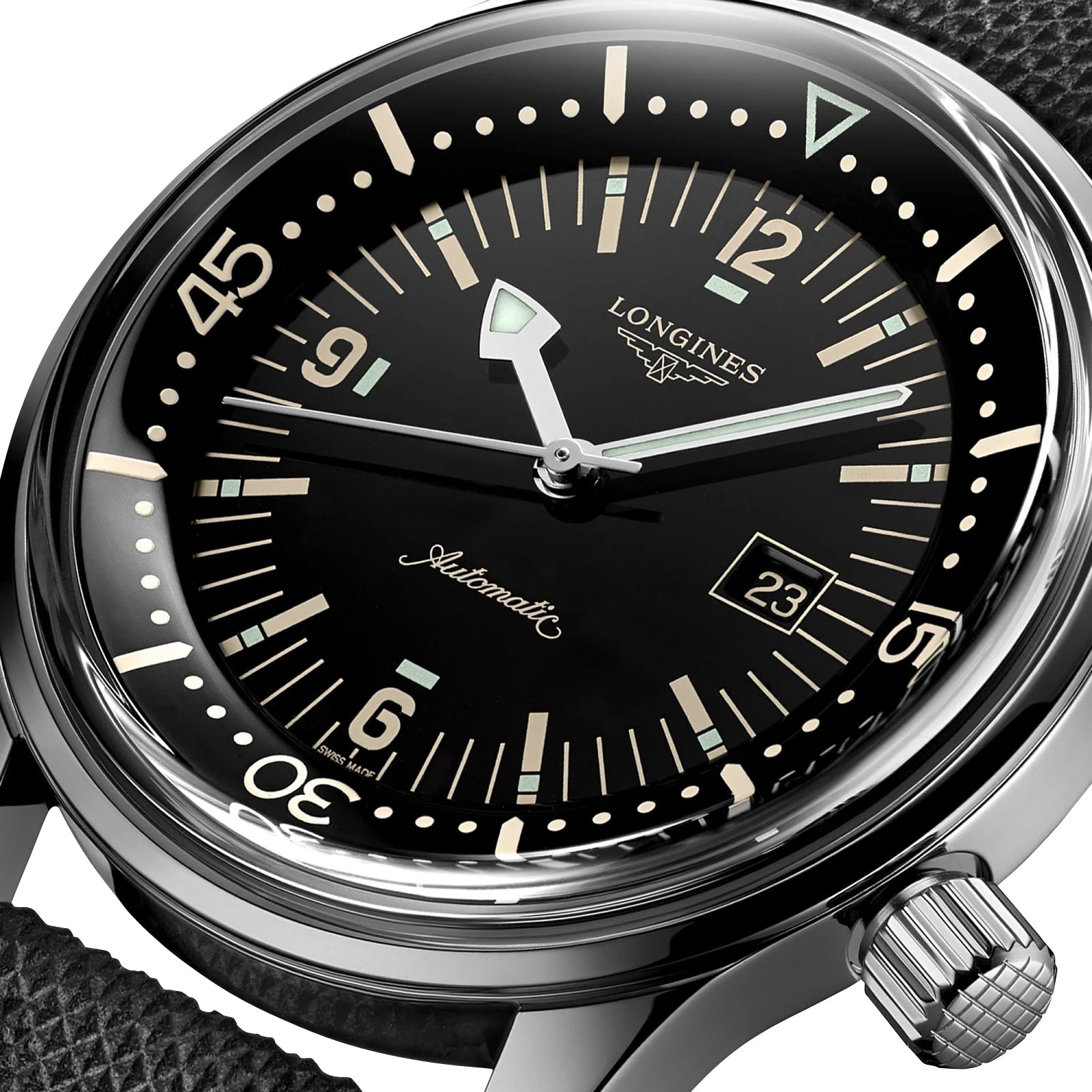 Longines Legend Diver Automatic Stainless Steel Black Dial Black Fabric Strap Date Divers Unisex Watch L3.374.4.50.0 wholesalehk.shop