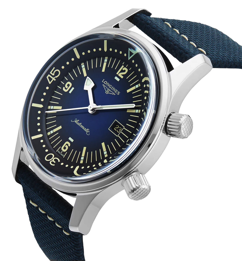 Longines Legend Diver Automatic Stainless Steel Blue Dial Blue Fabric Strap Date Divers Unisex Watch L3.374.4.90.2 wholesalehk.shop