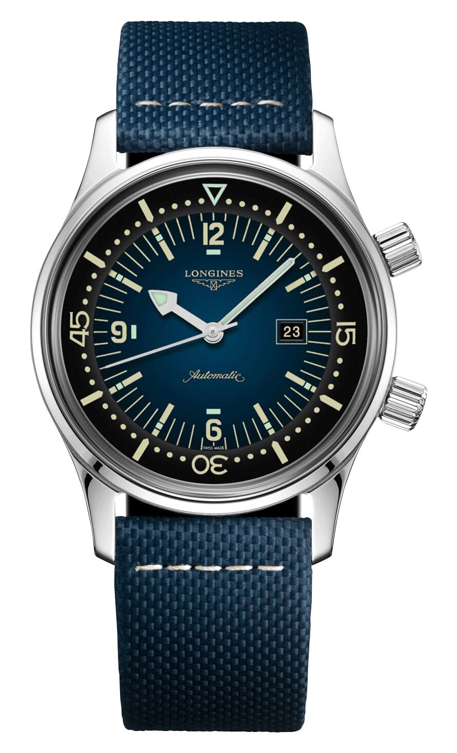 Longines Legend Diver Automatic Stainless Steel Blue Dial Blue Fabric Strap Date Divers Unisex Watch L3.374.4.90.2 wholesalehk.shop