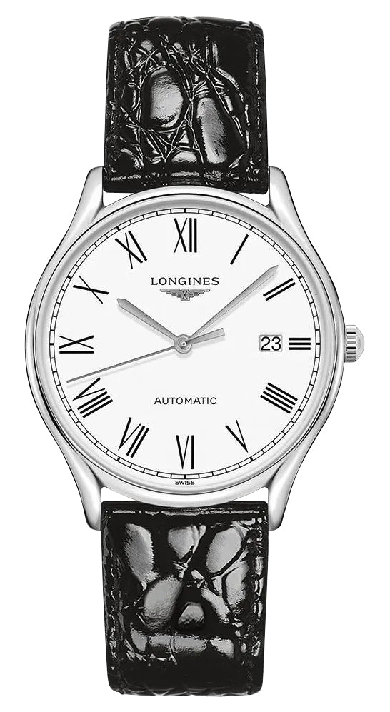 Longines Lyre Automatic Stainless Steel White Dial Black Leather Strap Date Mens Watch L4.960.4.11.2 wholesalehk.shop