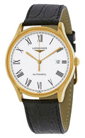 Longines Lyre Automatic Yellow Gold PVD White Dial Black Leather Strap Date Mens Watch L4.960.2.11.2 wholesalehk.shop