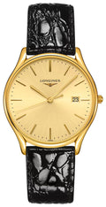 Longines Lyre Yellow Gold PVD Gold-Tone Dial Black Leather Strap Date Quartz Mens Watch L4.859.2.32.2 wholesalehk.shop