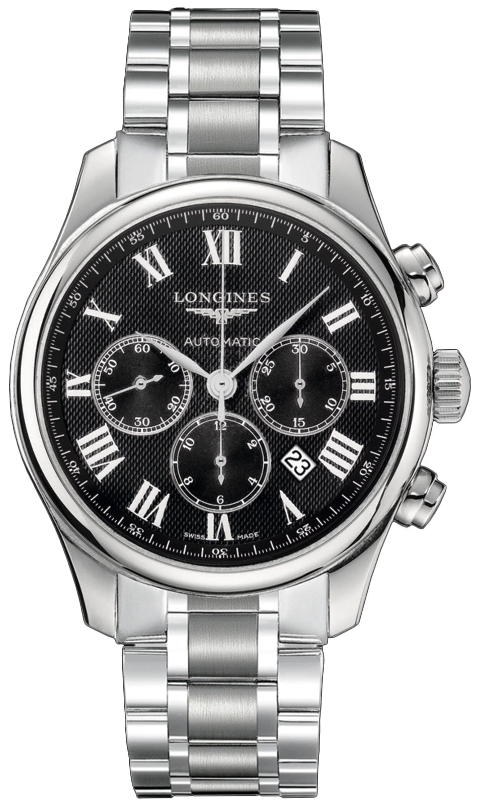 Longines Master Collection Automatic Chronograph Stainless Steel Black Dial Date Mens Watch L2.859.4.51.6 wholesalehk.shop