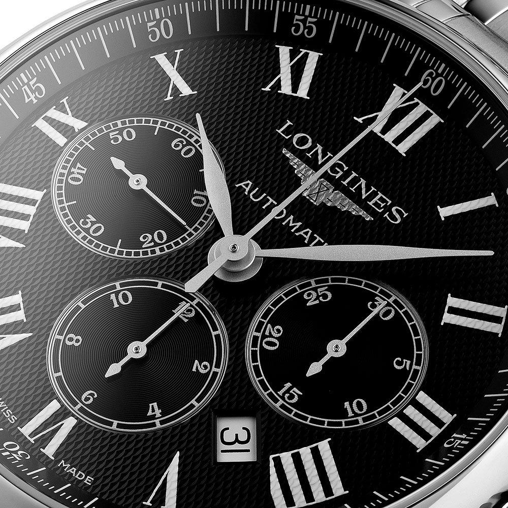 Longines Master Collection Automatic Chronograph Stainless Steel Black Dial Date Mens Watch L2.859.4.51.6 wholesalehk.shop