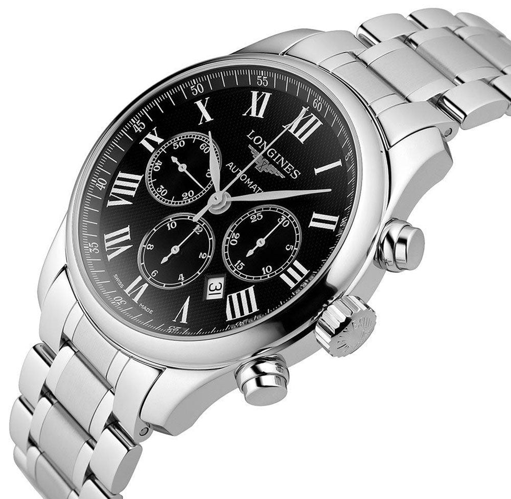 Longines Master Collection Automatic Chronograph Stainless Steel Black Dial Date Mens Watch L2.859.4.51.6 wholesalehk.shop