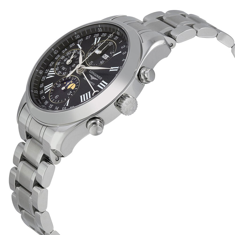 Longines Master Collection Automatic Chronograph Stainless Steel Black Dial Moonphase Day/Date Month Mens Watch L2.773.4.51.6 wholesalehk.shop