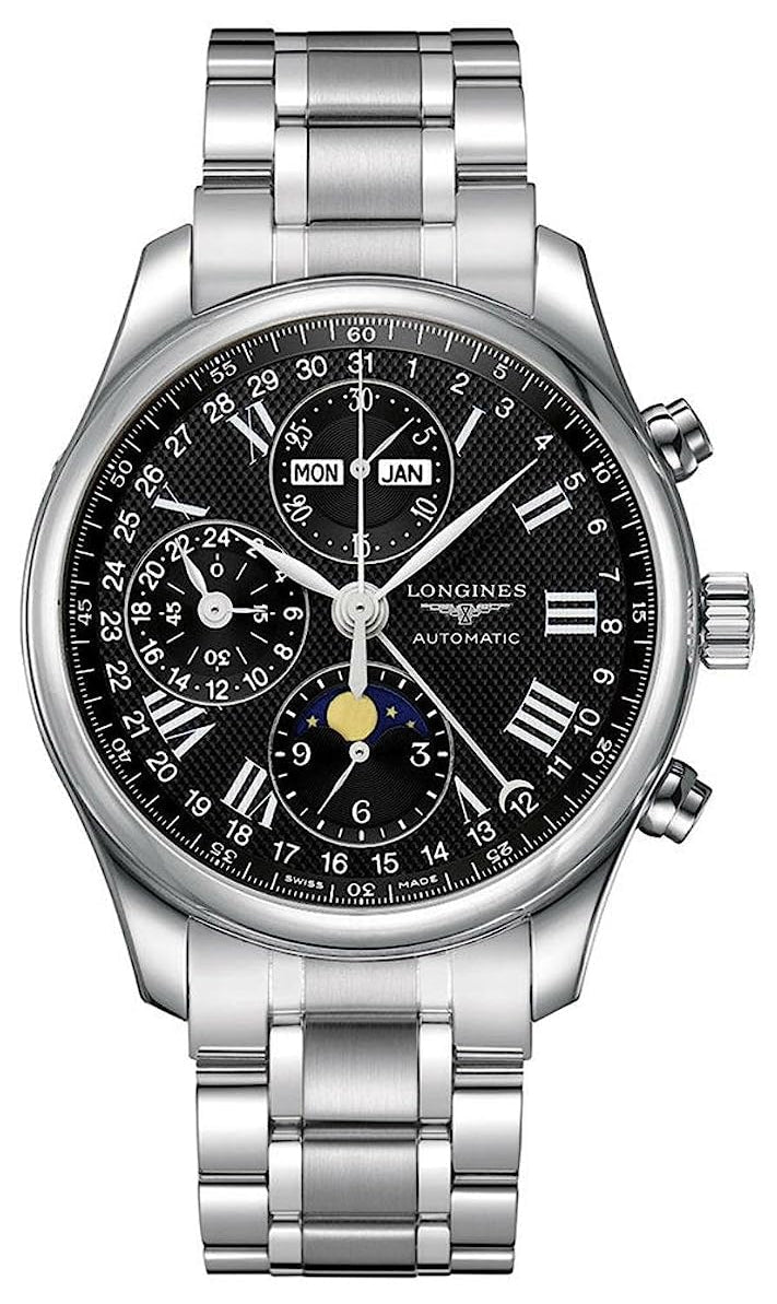 Longines Master Collection Automatic Chronograph Stainless Steel Black Dial Moonphase Day/Date Month Mens Watch L2.773.4.51.6 wholesalehk.shop