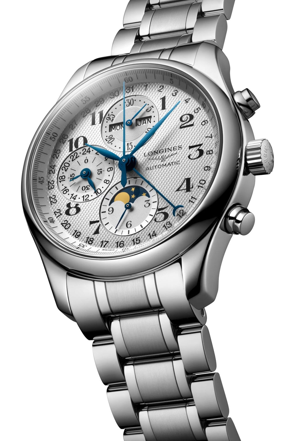 Longines Master Collection Automatic Chronograph Stainless Steel Silver Dial Day/Date Month Moonphase Mens Watch L2.773.4.78.6 wholesalehk.shop