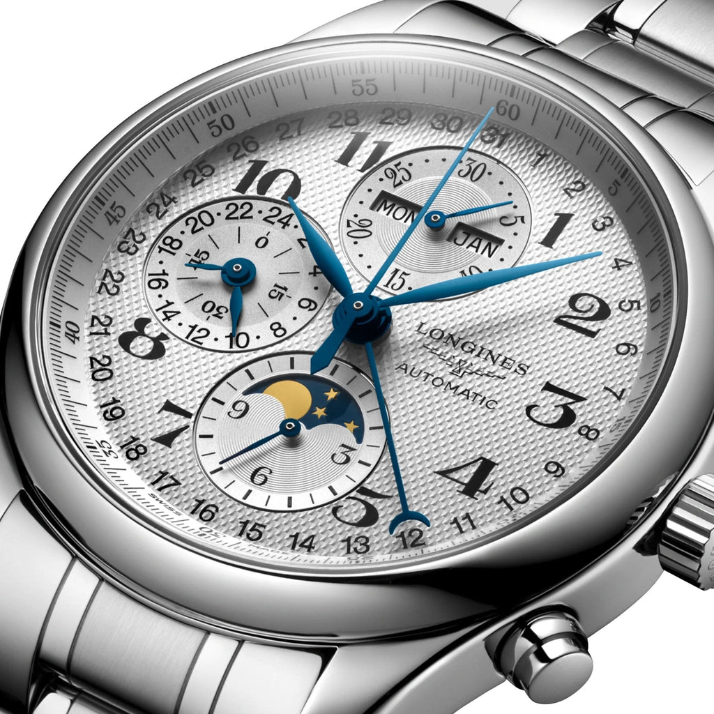 Longines Master Collection Automatic Chronograph Stainless Steel Silver Dial Day/Date Month Moonphase Mens Watch L2.773.4.78.6 wholesalehk.shop