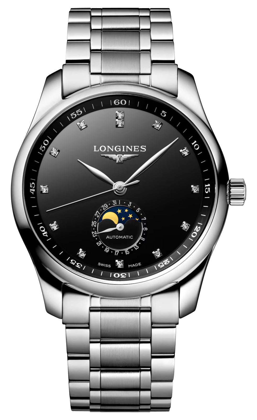 Longines Master Collection Automatic Stainless Steel Black Dial Moonphase Date Diamonds Mens Watch L2.909.4.57.6 wholesalehk.shop