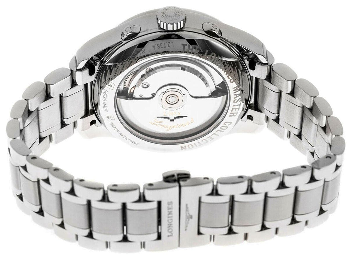 Longines Master Collection Automatic Stainless Steel Black Dial Moonphase Dual Time Zone Day/Date Retrograde Mens Watch L2.738.4.51.6 wholesalehk.shop