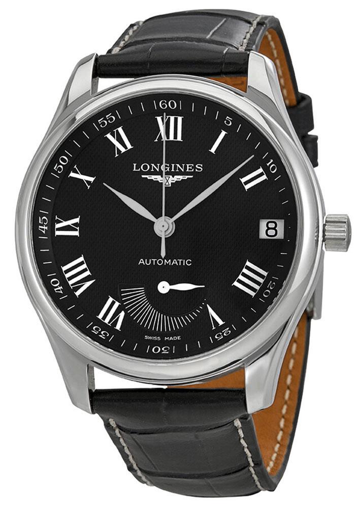 Longines Master Collection Automatic Stainless Steel Black Leather Strap Black Dial Power Reserve Indicator Date Mens Watch L2.666.4.51.7 wholesalehk.shop