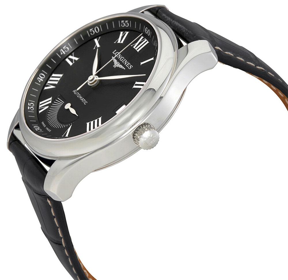 Longines Master Collection Automatic Stainless Steel Black Leather Strap Black Dial Power Reserve Indicator Date Mens Watch L2.666.4.51.7 wholesalehk.shop