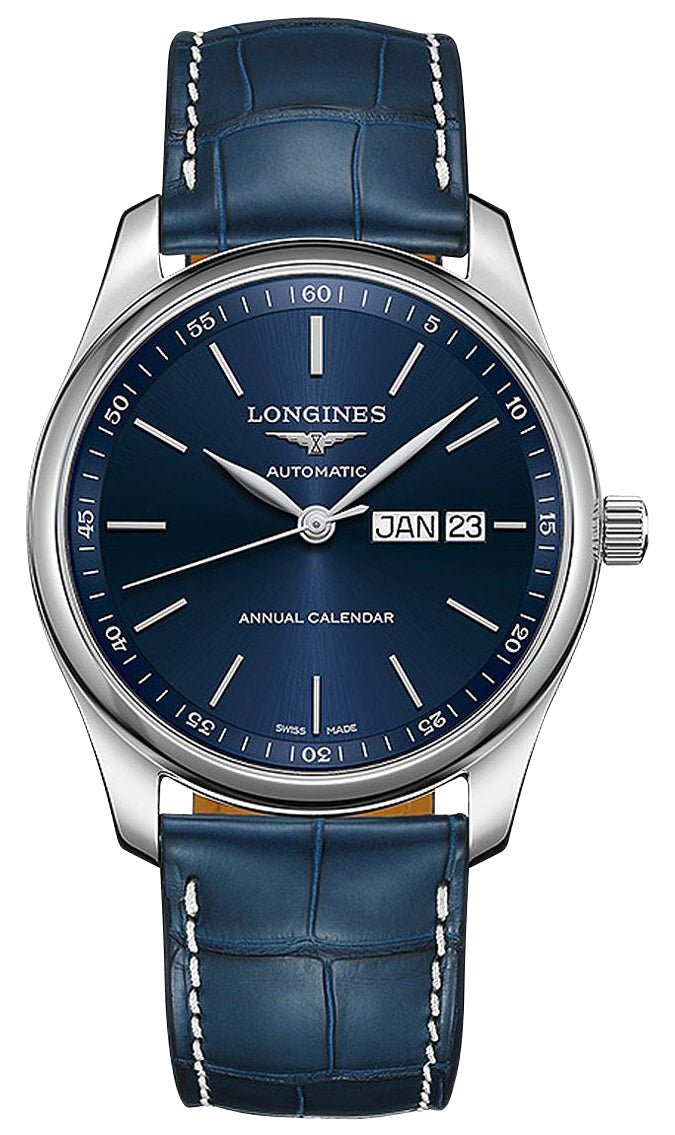 Longines Master Collection Automatic Stainless Steel Blue Dial Blue Leather Strap Date/Month Mens Watch L2.910.4.92.0 wholesalehk.shop