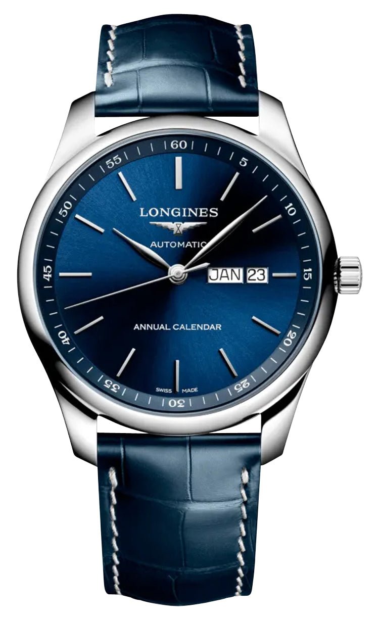 Longines Master Collection Automatic Stainless Steel Blue Dial Blue Leather Strap Date/Month Mens Watch L2.920.4.92.0 wholesalehk.shop