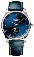 Longines Master Collection Automatic Stainless Steel Blue Dial Blue Leather Strap Diamonds Moonphase Date Mens Watch L2.919.4.97.0 wholesalehk.shop