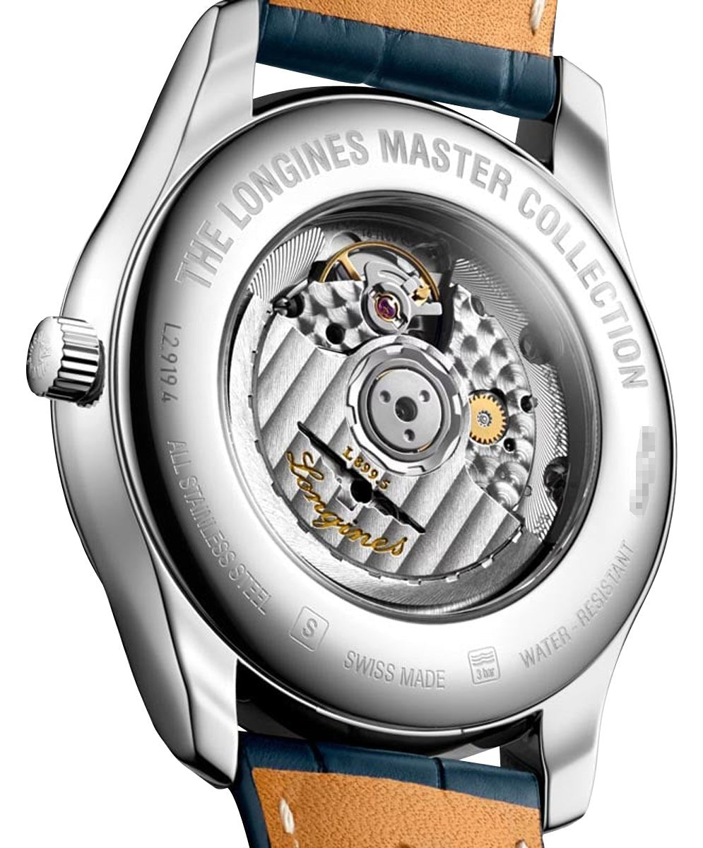 Longines Master Collection Automatic Stainless Steel Blue Dial Blue Leather Strap Diamonds Moonphase Date Mens Watch L2.919.4.97.0 wholesalehk.shop