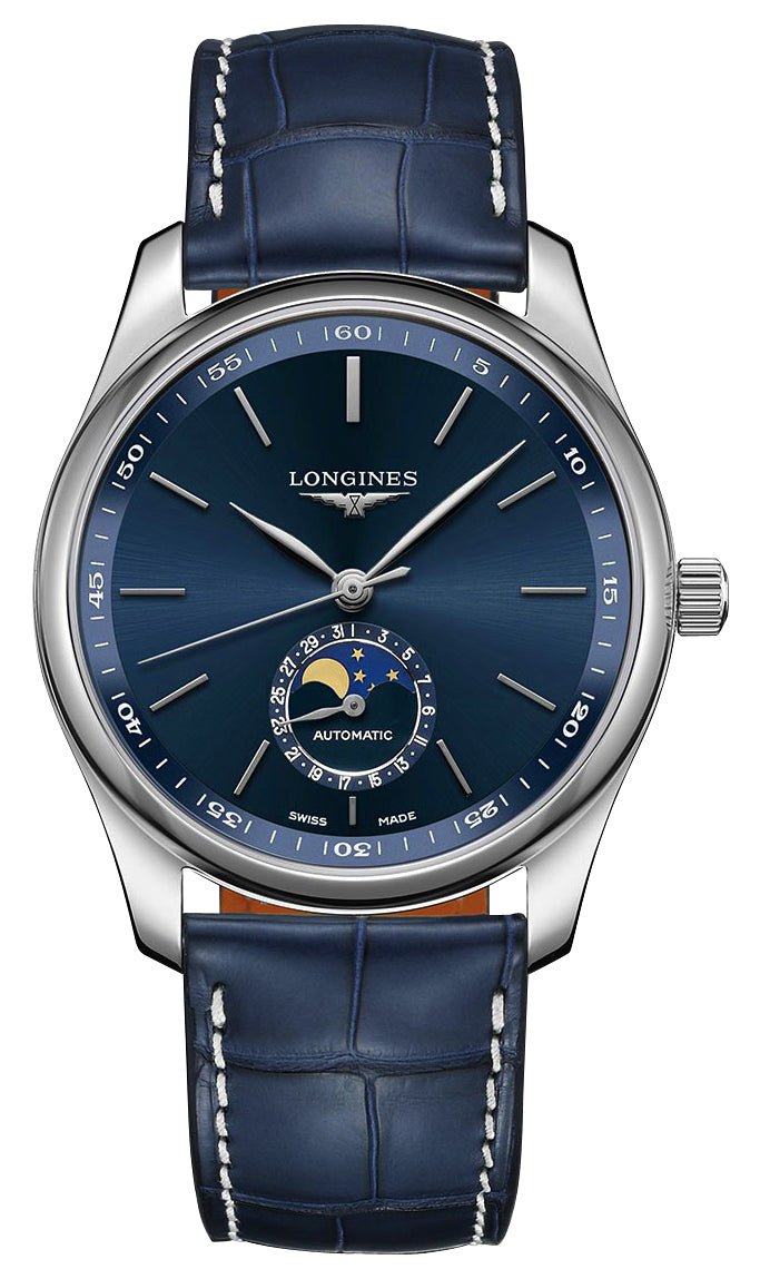 Longines Master Collection Automatic Stainless Steel Blue Dial Blue Leather Strap Moonphase Date Mens Watch L2.909.4.92.0 wholesalehk.shop