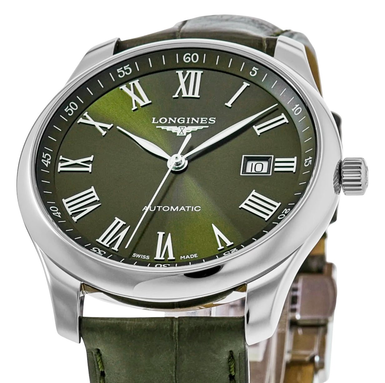 Longines Master Collection Automatic Stainless Steel Green Dial Green Leather Strap Date Mens Watch L2.893.4.09.2 wholesalehk.shop