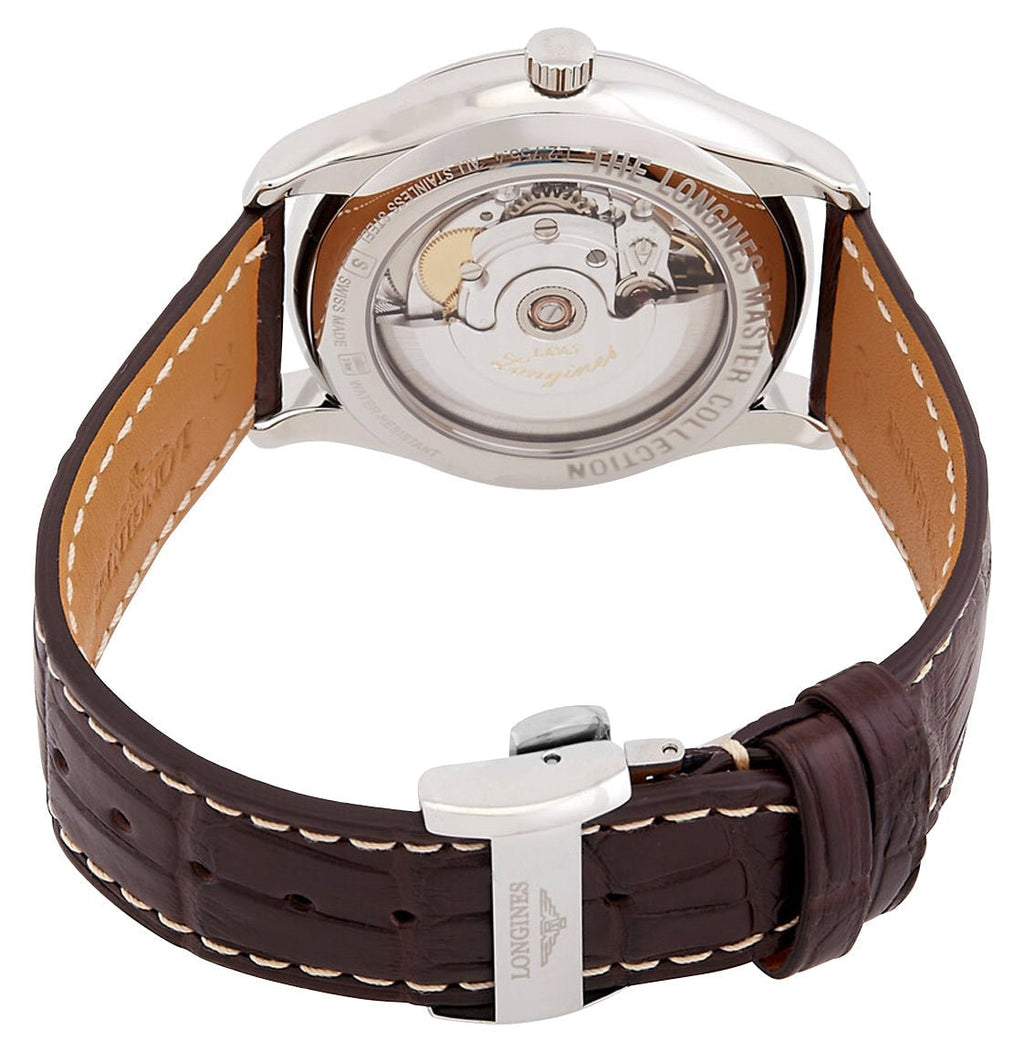 Longines Master Collection Automatic Stainless Steel Silver Dial Brown Leather Strap Diamonds Day/Date Mens Watch L2.755.4.77.3 wholesalehk.shop