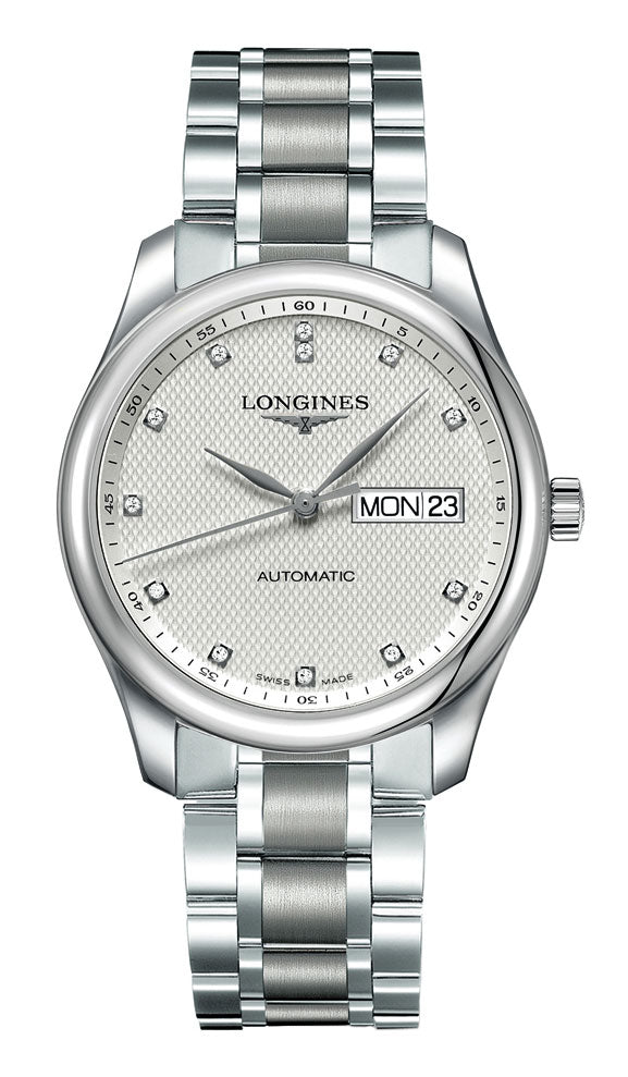 Longines Master Collection Automatic Stainless Steel Silver Dial Diamonds Day/Date Mens Watch L2.755.4.77.6 wholesalehk.shop